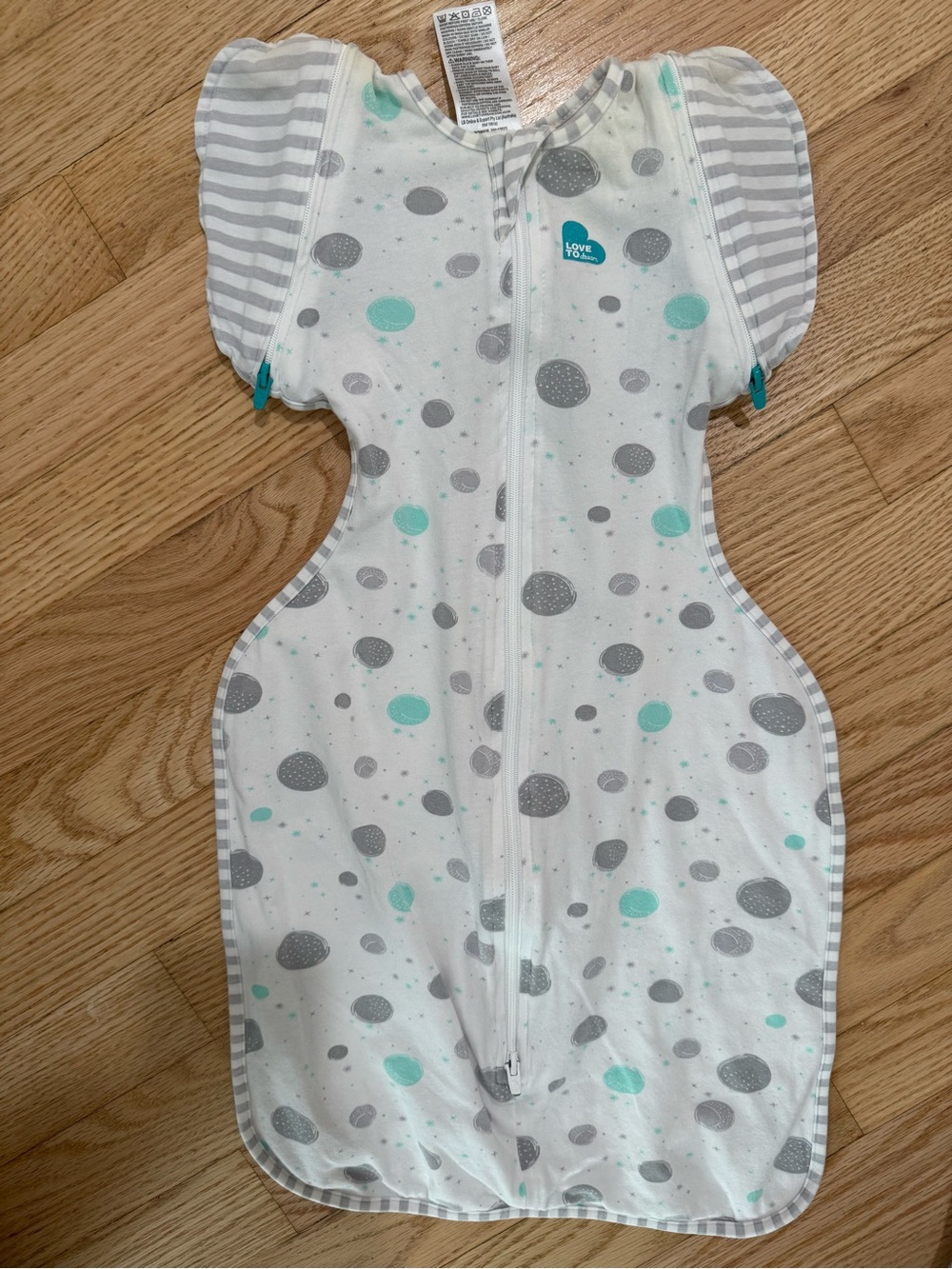 Love to dream White Swaddle Transition Lite with Gray and Teal Dot Accents